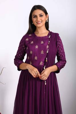 Purple long gown with dupatta with hand embroidery 2