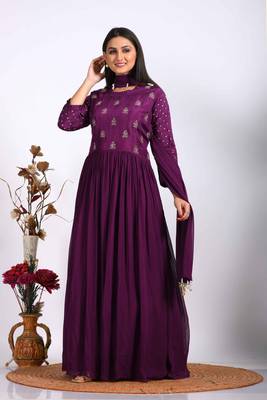 Purple long gown with dupatta with hand embroidery 4