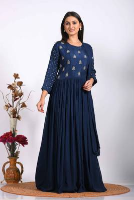 Blue long gown with dupatta with hand embroidery 1