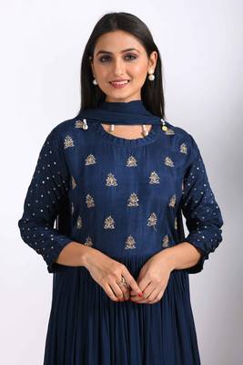Blue long gown with dupatta with hand embroidery 2