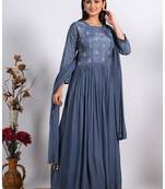 grey long gown with dupatta with hand embroidery