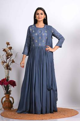 grey long gown with dupatta with hand embroidery 3