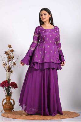 Purple long jacket with skirt with hand embroidery 1