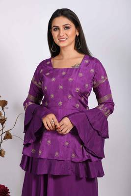 Purple long jacket with skirt with hand embroidery 2