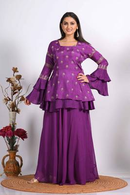 Purple long jacket with skirt with hand embroidery 3