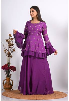 Purple long jacket with skirt with hand embroidery 4
