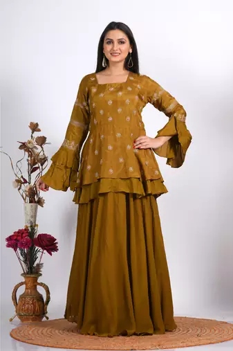 Mehadi long jacket with skirt with hand embroidery