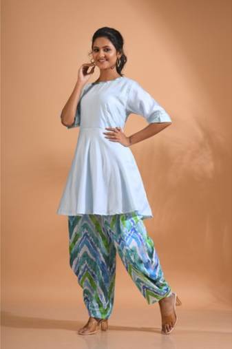 Blue patiala top set with printed