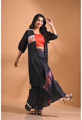 Multicolour  pinted plazo set with long jacket 2