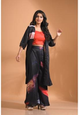 Multicolour  pinted plazo set with long jacket 3