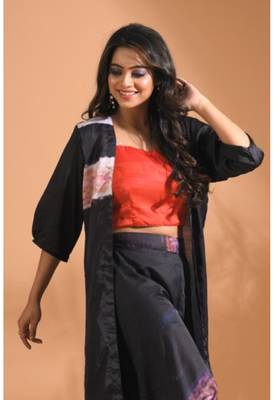 Multicolour  pinted plazo set with long jacket 4