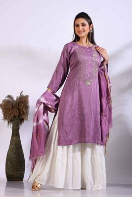 Purple Handwork kurta and Palazzo with dupatta set stitched 1