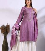 Purple Handwork kurta and Palazzo with dupatta set stitched