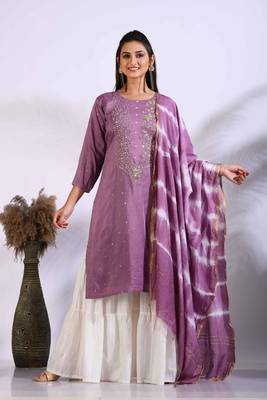 Purple Handwork kurta and Palazzo with dupatta set stitched 3