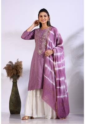 Purple Handwork kurta and Palazzo with dupatta set stitched 4