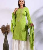 Green Handwork kurta and Palazzo with dupatta set stitched