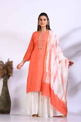 Peach Handwork kurta and Palazzo with dupatta set stitched 1