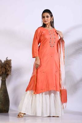 Peach Handwork kurta and Palazzo with dupatta set stitched 3