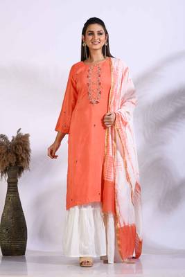 Peach Handwork kurta and Palazzo with dupatta set stitched 4