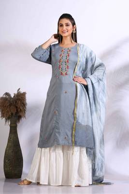 Grey Handwork kurta and Palazzo with dupatta set stitched 1