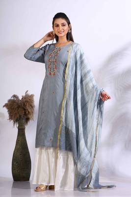 Grey Handwork kurta and Palazzo with dupatta set stitched 3