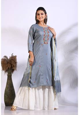 Grey Handwork kurta and Palazzo with dupatta set stitched 4