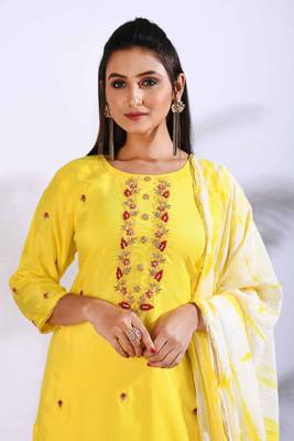 Yellow Handwork kurta and Palazzo with dupatta set stitched 1