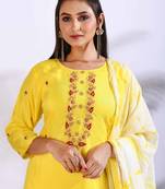 Yellow Handwork kurta and Palazzo with dupatta set stitched