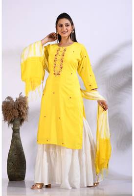 Yellow Handwork kurta and Palazzo with dupatta set stitched 4