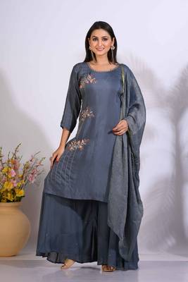 Grey Handwork kurta and Palazzo with dupatta set stitched 1
