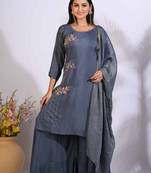 Grey Handwork kurta and Palazzo with dupatta set stitched