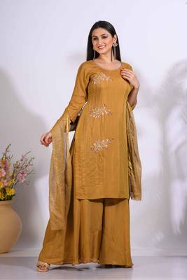 Mustard Handwork kurta and Palazzo with dupatta set stitched 2
