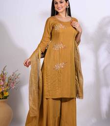 Mustard Handwork kurta and Palazzo with dupatta set stitched