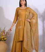 Mustard Handwork kurta and Palazzo with dupatta set stitched