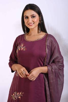 Maroon Handwork kurta and Palazzo with dupatta set stitched 2