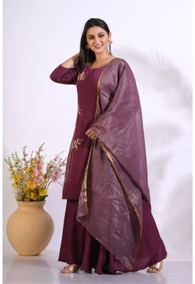 Maroon Handwork kurta and Palazzo with dupatta set stitched 4