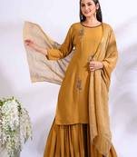 Mustard Handwork kurta and Palazzo with dupatta set stitched