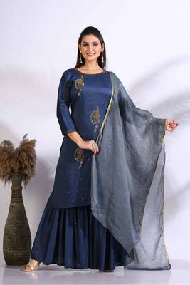 Blue Handwork kurta and Palazzo with dupatta set stitched 1