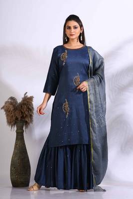 Blue Handwork kurta and Palazzo with dupatta set stitched 3