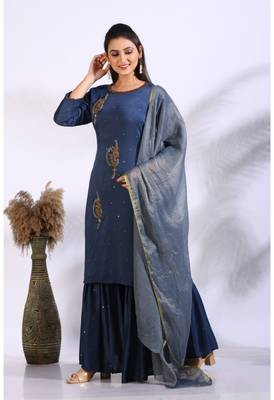 Blue Handwork kurta and Palazzo with dupatta set stitched 4