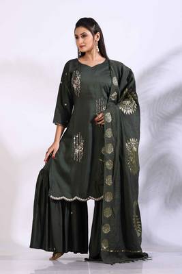 Green Handwork kurta and Palazzo with dupatta set stitched 1