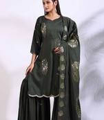 Green Handwork kurta and Palazzo with dupatta set stitched