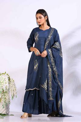 Blue Handwork kurta and Palazzo with dupatta set stitched 1