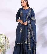Blue Handwork kurta and Palazzo with dupatta set stitched