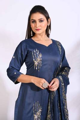 Blue Handwork kurta and Palazzo with dupatta set stitched 2
