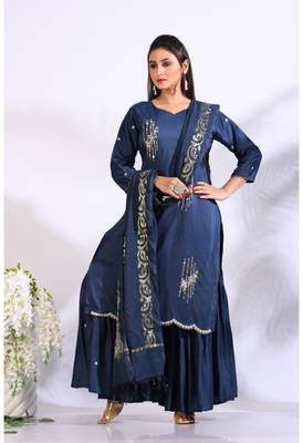 Blue Handwork kurta and Palazzo with dupatta set stitched 4