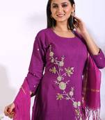 Purple Handwork kurta and Palazzo with dupatta set stitched
