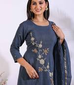 Grey Handwork kurta and Palazzo with dupatta set stitched