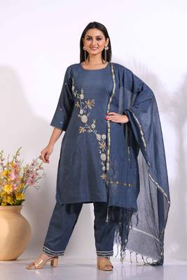Grey Handwork kurta and Palazzo with dupatta set stitched 2
