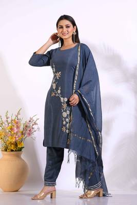 Grey Handwork kurta and Palazzo with dupatta set stitched 3